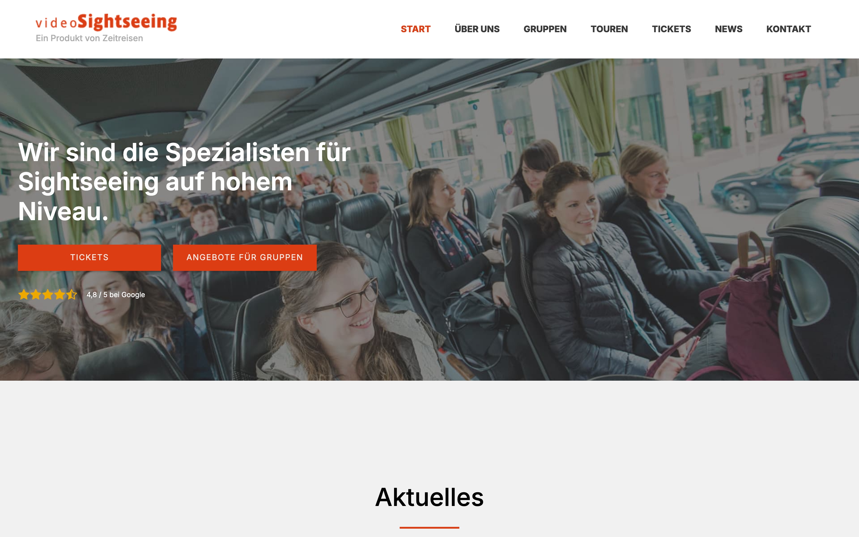Desktop-Screenshot der Startseite von videoSightseeing